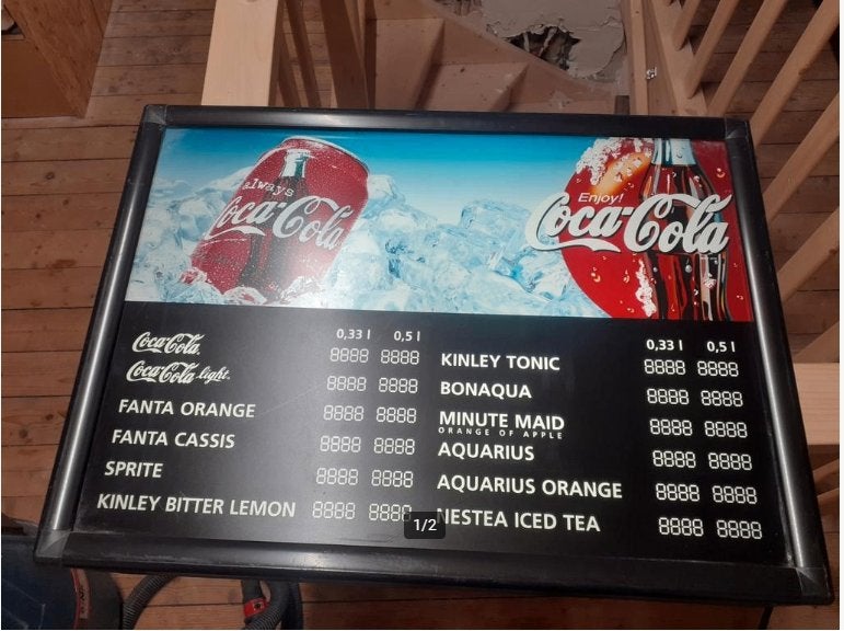 reclamebord prijzen coca cola, Ophalen, Zo goed als nieuw, Reclamebord
