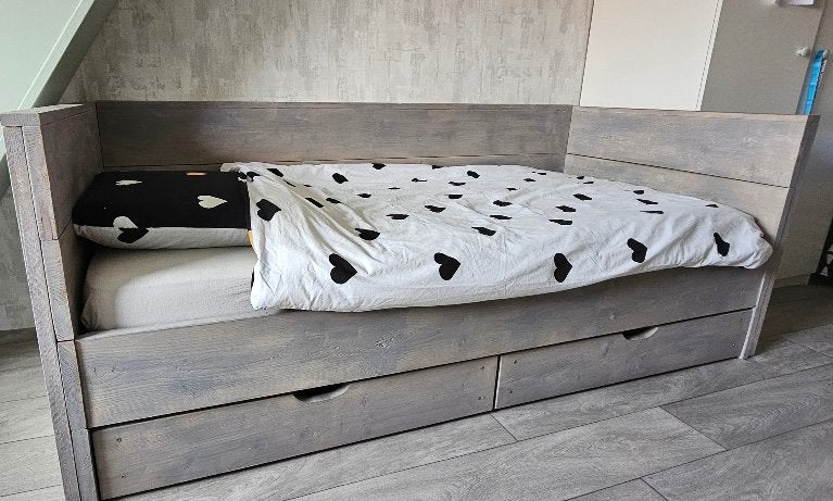 Steigerhouten bed 90x200 cm, erg sterke uitvoering, Ophalen, 90 cm, Eenpersoons, Steigerhout