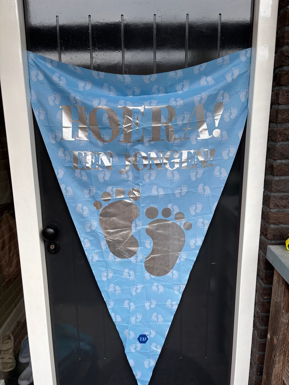 Geboorteversiering Jongen: Hoera een Jongen & Vlaggenlijn, Ophalen of Verzenden, Gebruikt, Versiering, Geboorte of Huwelijk