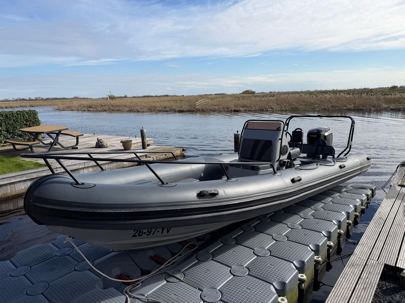 Infanta 7,5m RIB met 250 pk Evinrude, trailer en opvaardock, Watersport en Boten, Rubberboten, Gebruikt, 250 pk, Overige materialen