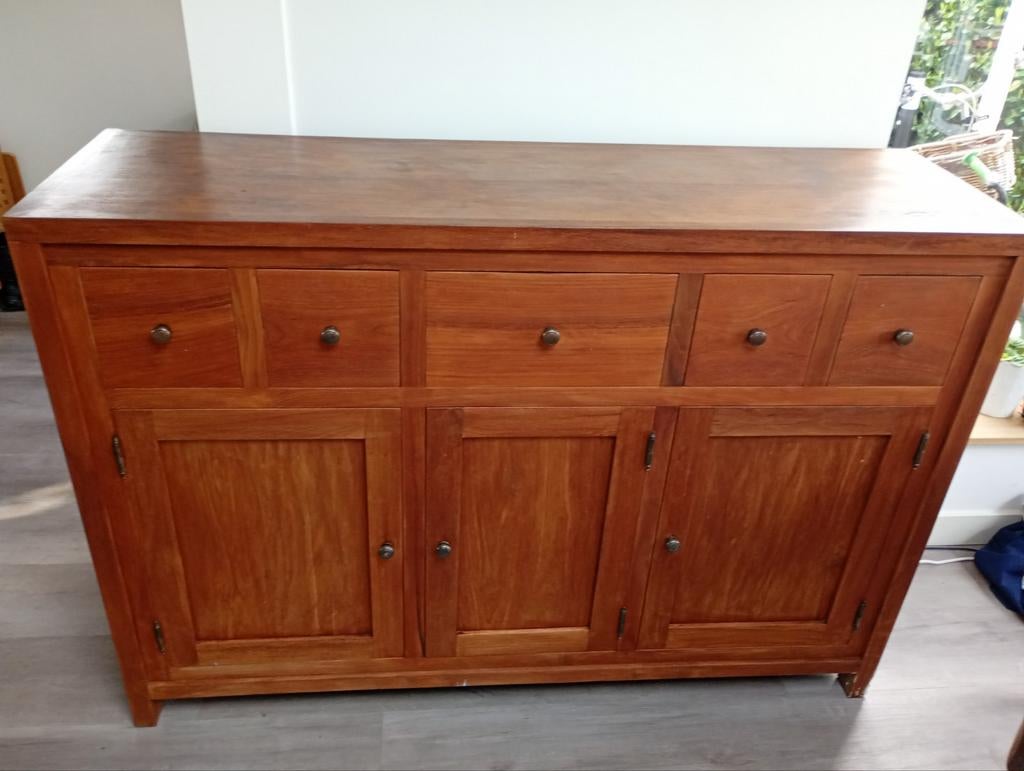 Teak houten dressoir met lades en deuren, Ophalen, Gebruikt, 25 tot 50 cm, 150 tot 200 cm