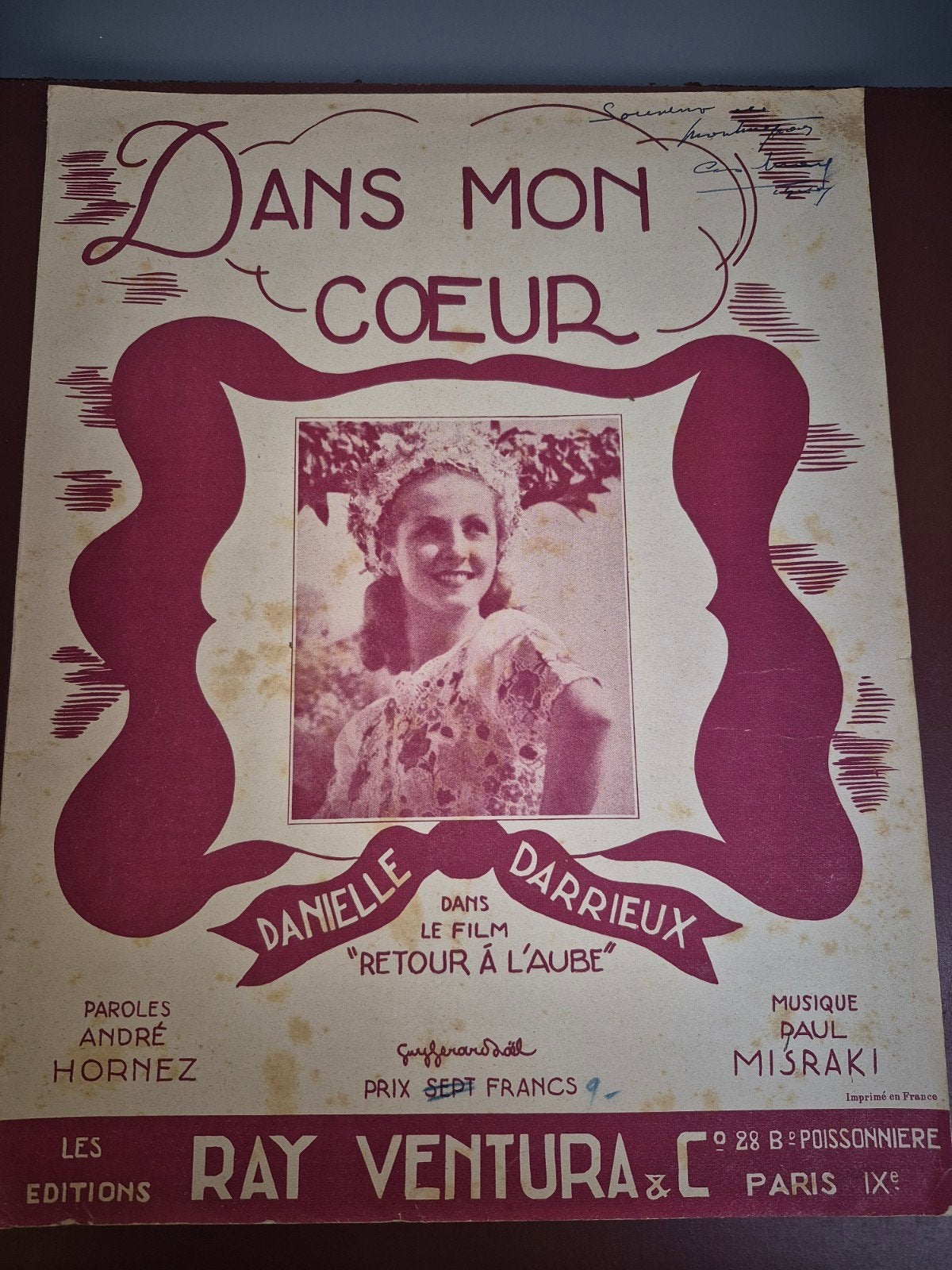 Dans Mon Coeur - Danielle Darrieux bladmuziek, Ophalen of Verzenden