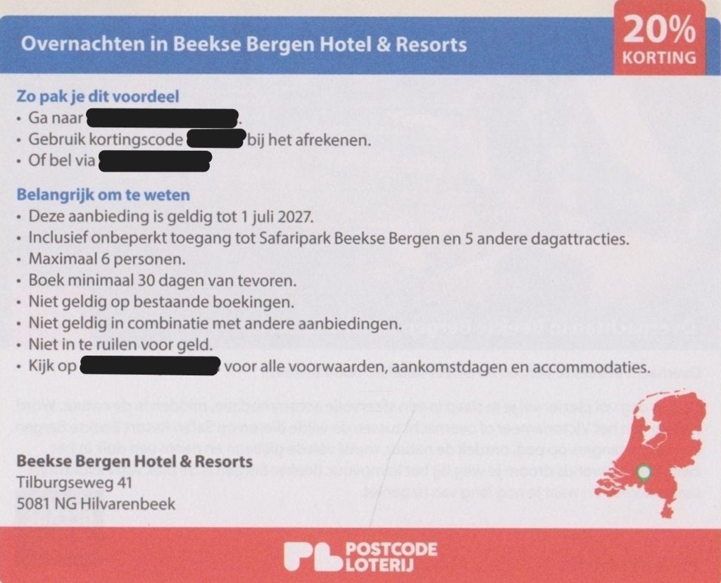 Beekse Bergen Hotel & Resorts. 20% korting. Postcode bon., Drie personen of meer, 3 overnachtingen of meer
