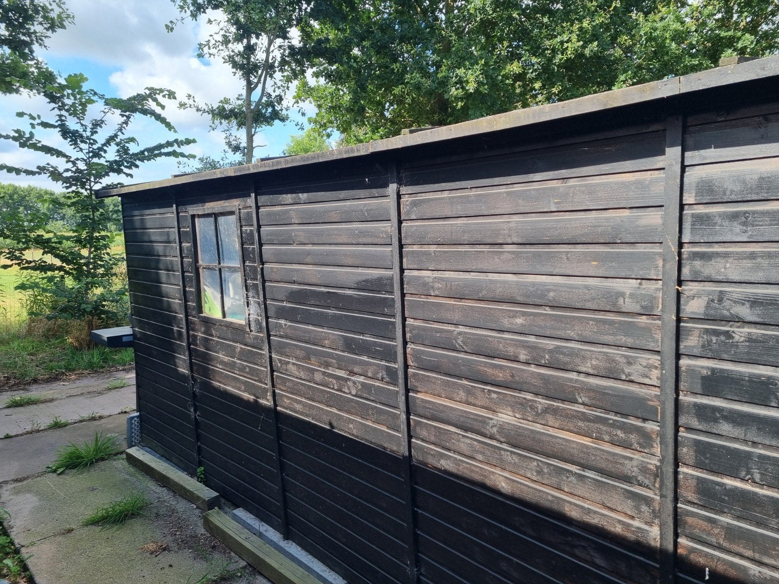 Zwart gebeitst houten schuurtje, Tuin en Terras, Tuinhuizen, Ophalen, Gebruikt, Schuur