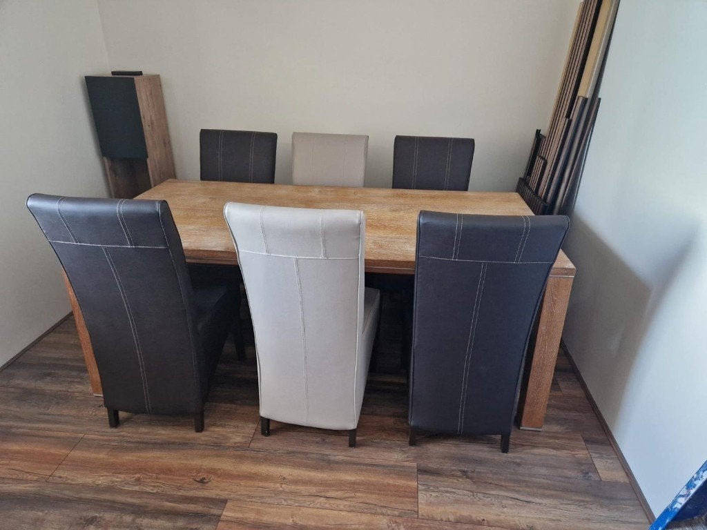 Twee meter Eettafel met 6 x stoelen met een stijlvol design, Overige kleuren, Zo goed als nieuw, Vijf, Zes of meer stoelen, Ophalen