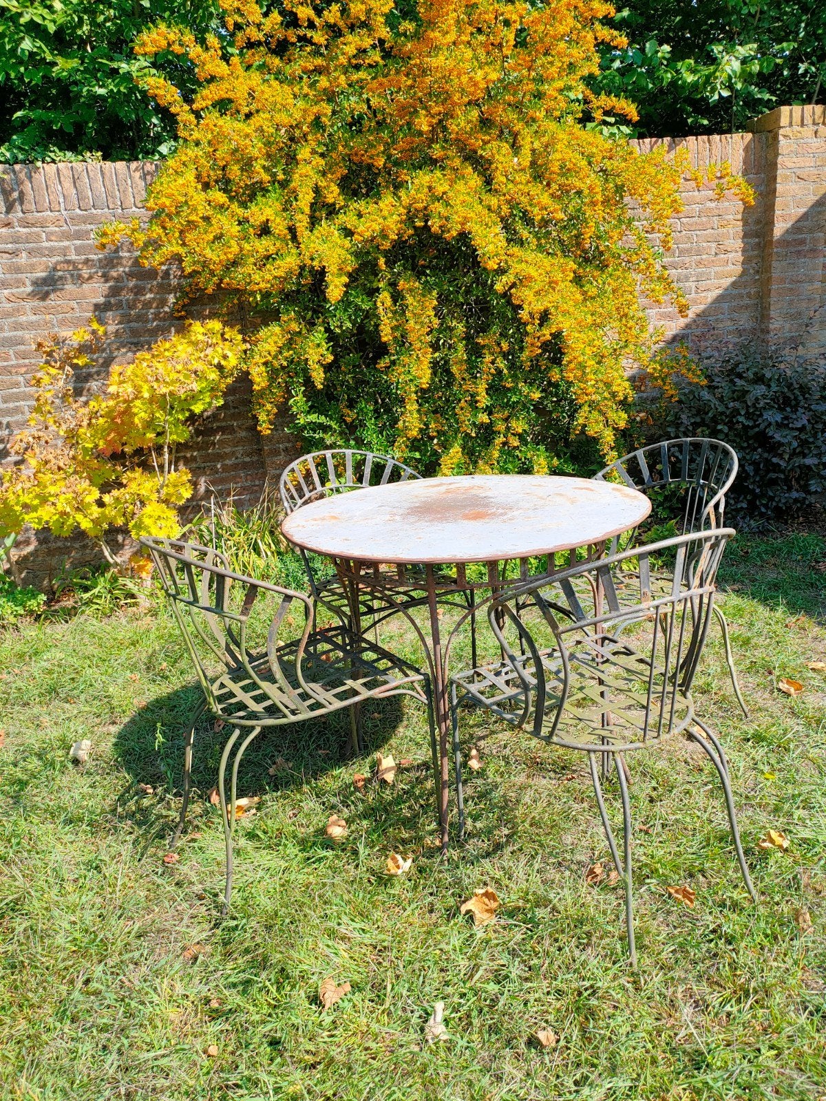 Metalen Bistro Tuinset met  4 Stoelen, Ophalen of Verzenden, Gebruikt, Overige materialen