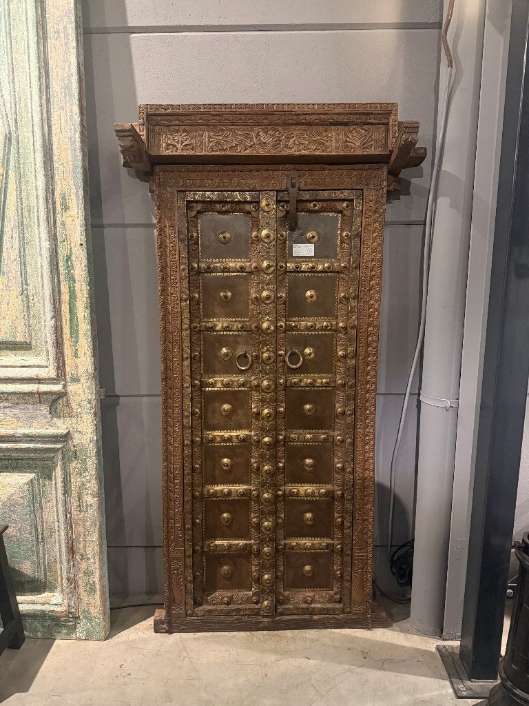 Antieke teakhouten deur met rijk houtsnijwerk, Ophalen of Verzenden, Gebruikt, Hout