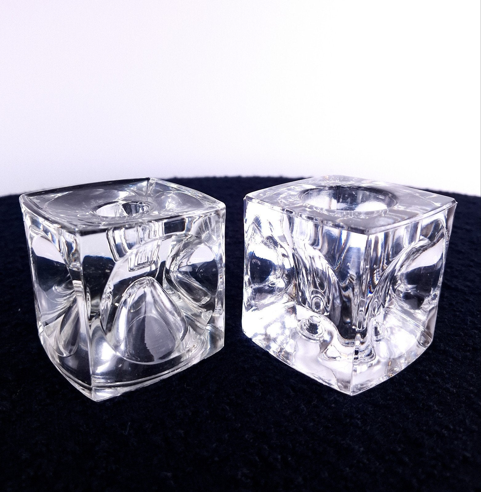 2x vintage kandelaar glas kubus Sklo Union, Antiek en Kunst, Ophalen of Verzenden