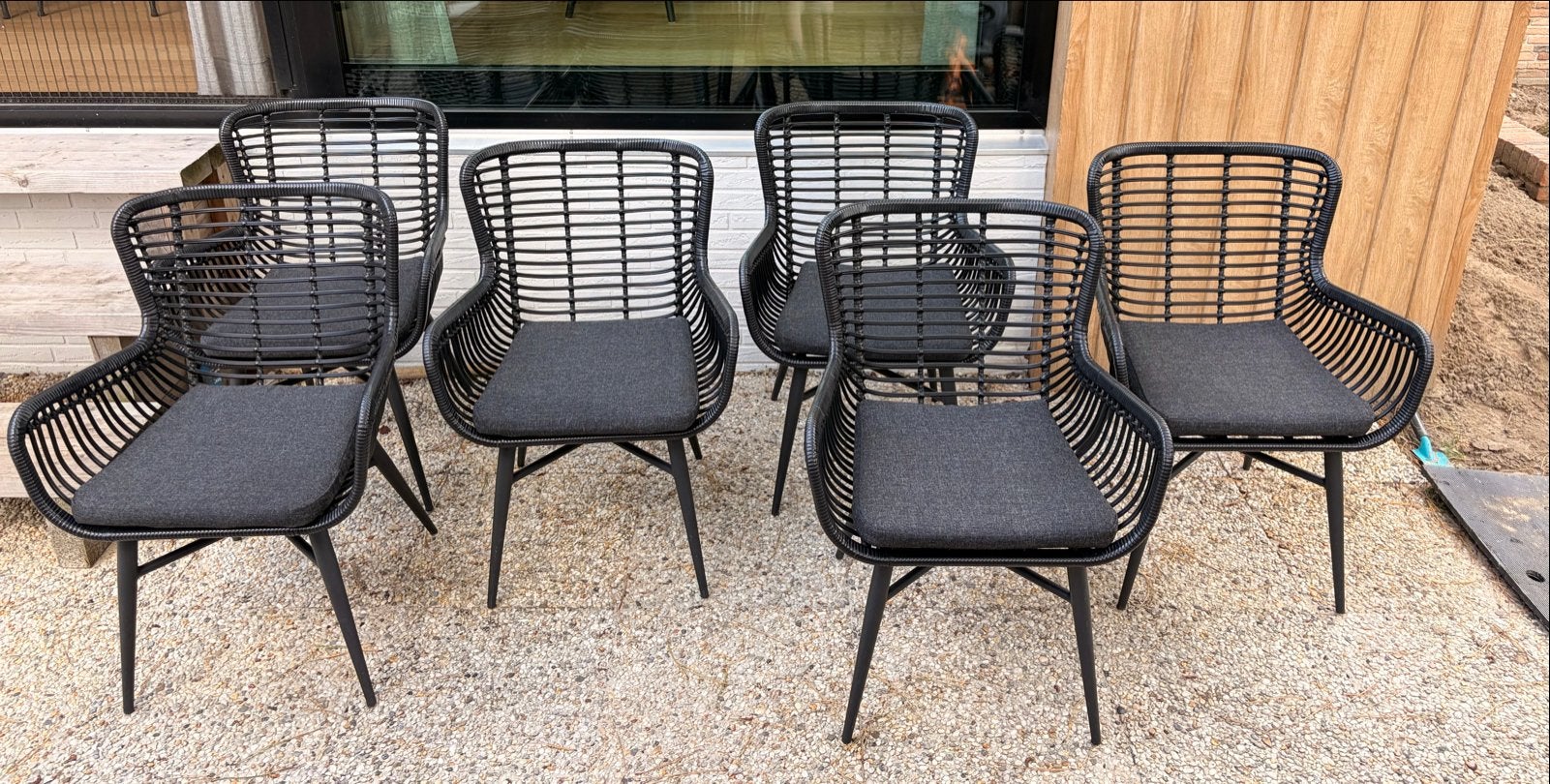 6 tuinstoelen met kussens, Ophalen, Gebruikt, Metaal