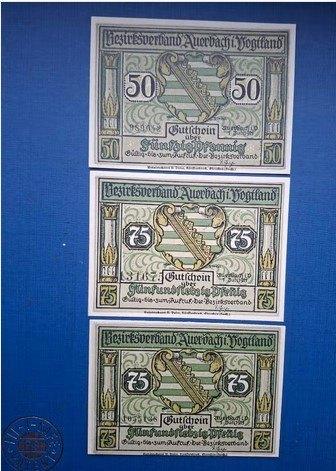 Noodgeld Dui 1921 Auerbach 3 biljetten 22-05, Ophalen of Verzenden, Duitsland, Setje