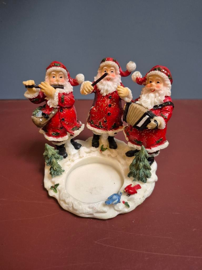 Waxinelichtjehouder. 3 kerstmannen,accordeon,fluit en dirige, Ophalen of Verzenden
