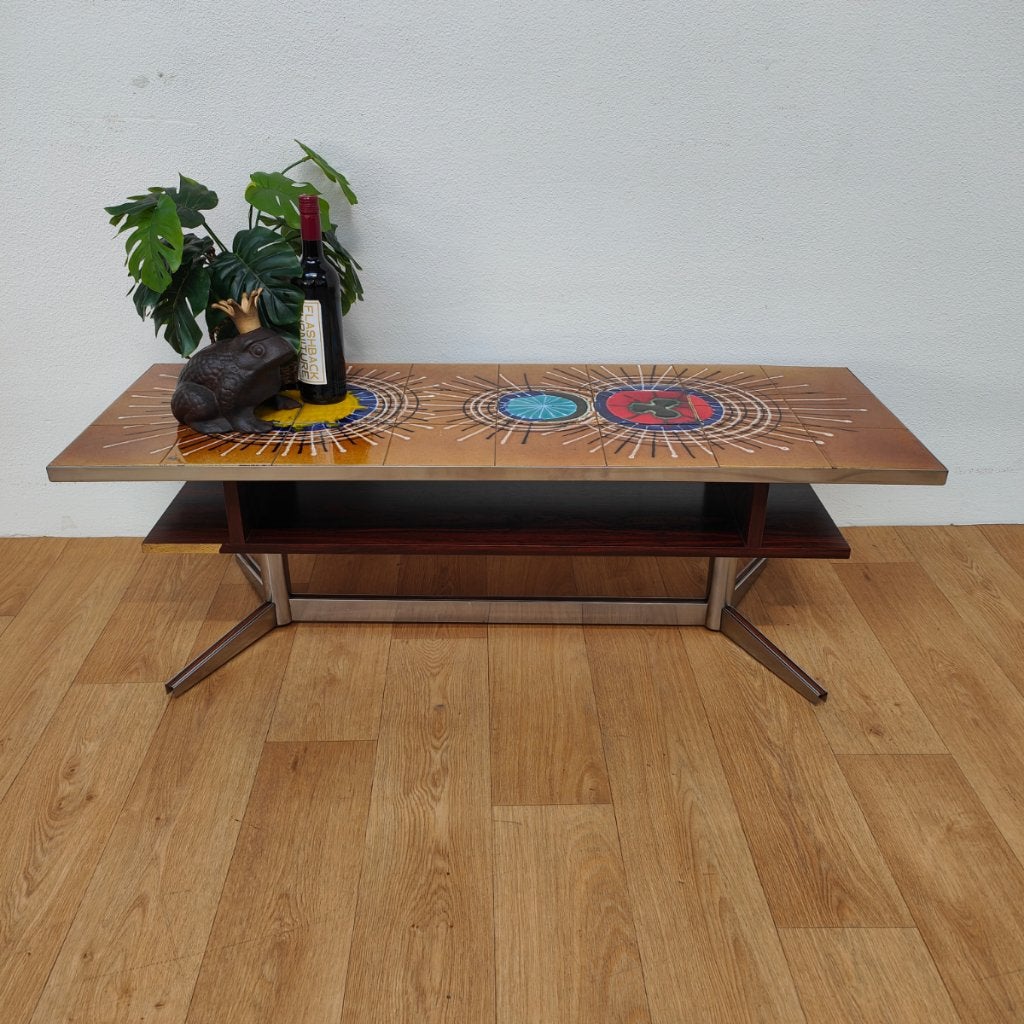 Vintage Mid-Century salontafel tegeltafel koffietafel 104, Valkenswaard, Gebruikt, 100 tot 150 cm, Info@flashbackfurniture.nl