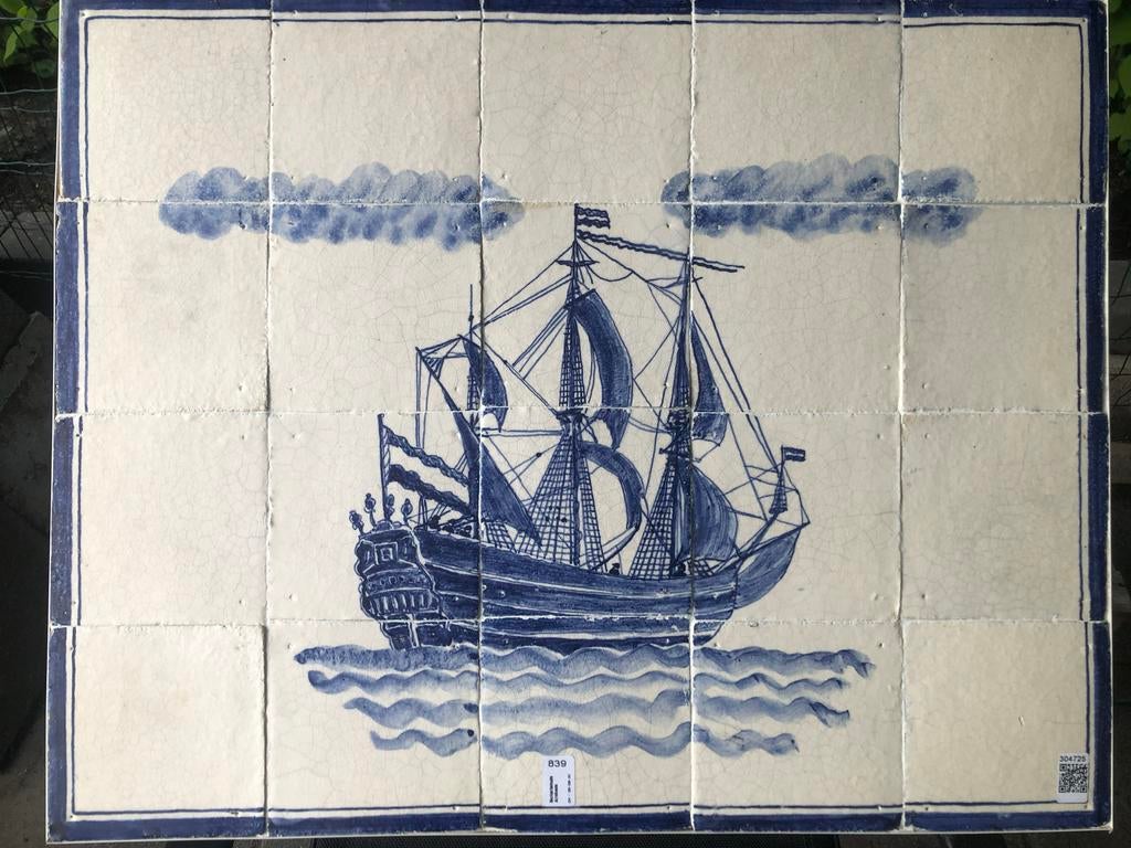 Tegeltableau met VOC-schip - Delfts blauw, Ophalen of Verzenden
