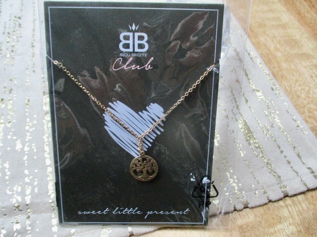 Goudkleur set: ketting 44 - 52 cm. met LEVENSBOOM hanger, Overige materialen, Verstelbaar, Verzenden, Zo goed als nieuw