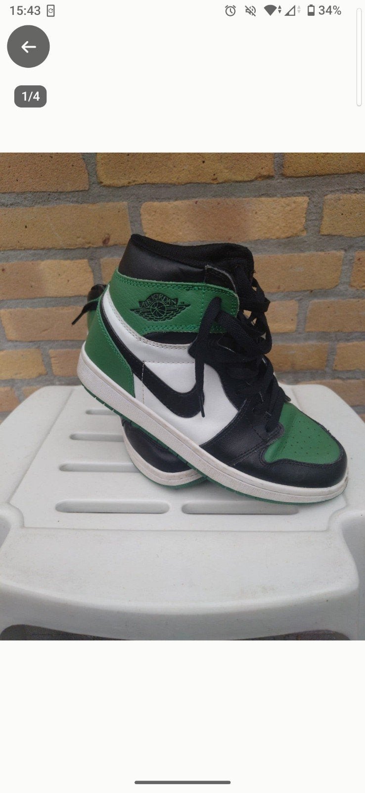 Nike Air Jordan 1 Mid Groen Zwart Wit - Maat 38.5, Jongen of Meisje, Schoenen, Ophalen of Verzenden, Nike Air Jordan