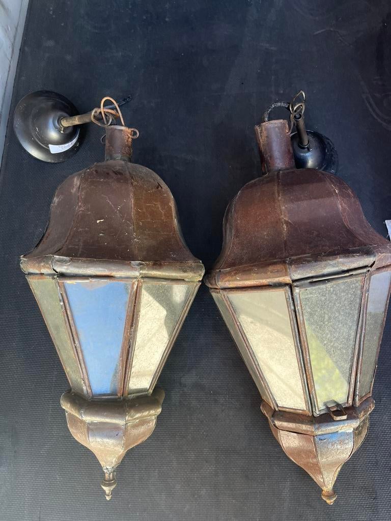 Antieke buiten wand hang lamp set van 2, Wandlamp, Ophalen of Verzenden, 50 tot 250 watt, Netvoeding