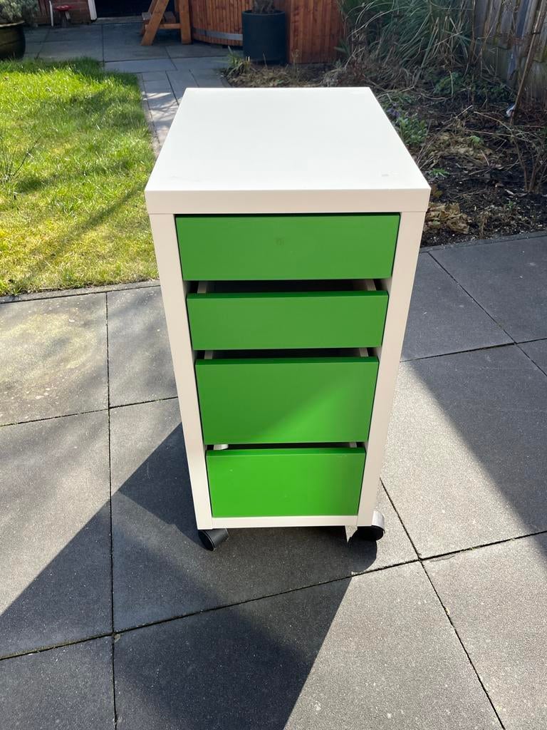 IKEA Ladenblokje - Groen/Wit met 4 lades op wieltjes, Ophalen, Gebruikt, 3 of 4 laden, Minder dan 100 cm