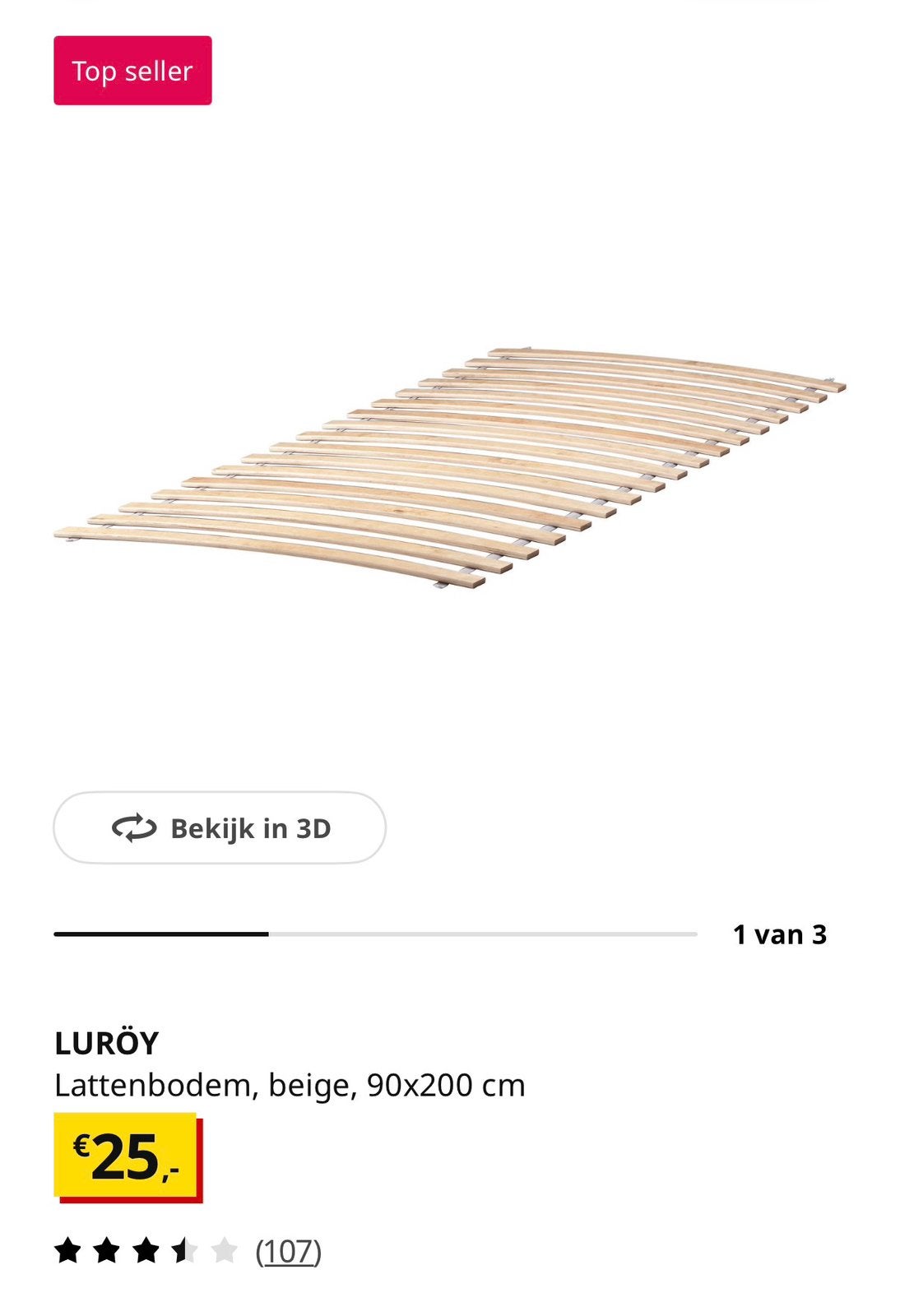 Ikea lattenbodem, Huis en Inrichting, Ophalen, Zo goed als nieuw, Eenpersoons, 90 cm