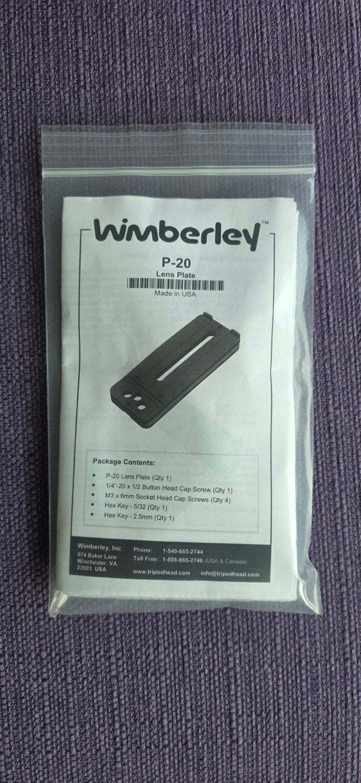 Wimberley P-20 lensplate, Ophalen of Verzenden, Zo goed als nieuw, Driepoot, Overige merken