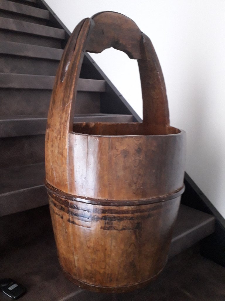 ANTIEKE HOUTEN EMMER GEDUIGD met IJZEREN BANDEN I.Z.G.STAAT, Ophalen