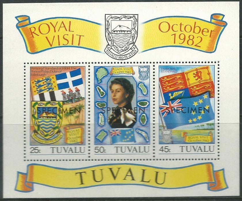 TUVALU 1982 Koninklijk Bezoek Blokje Ovpt. SPECIMEN, Pfris, Verzenden, Postfris, Koningshuis