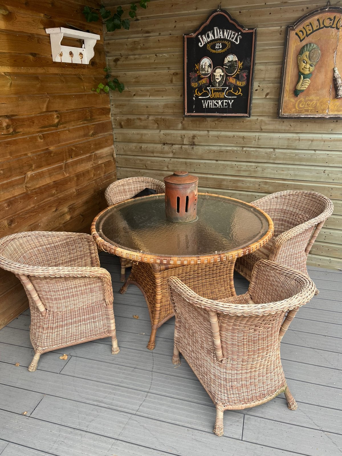 Leuke nog goede rotan tuinset !, Tuin en Terras, Tuinsets en Loungesets, Ophalen, 4 zitplaatsen, Gebruikt, Eettafel