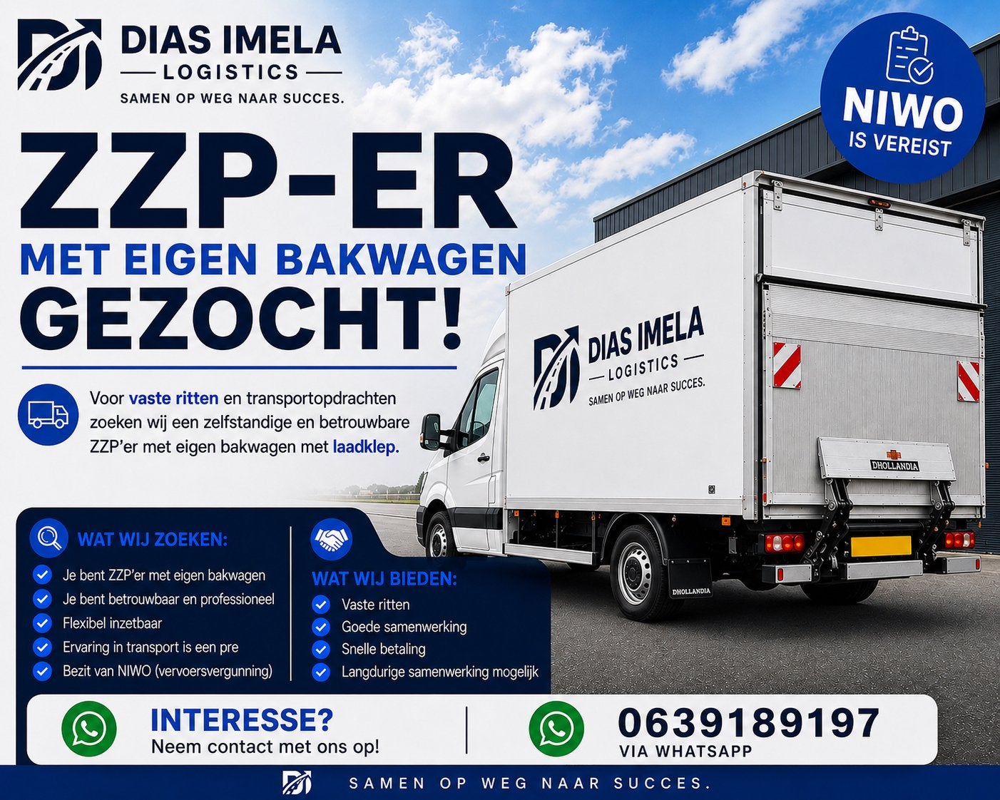 ZZP’er met eigen bakwagen gezocht – vaste ritten, 33 - 40 uur, Overige niveaus, Starter, Freelance of Uitzendbasis