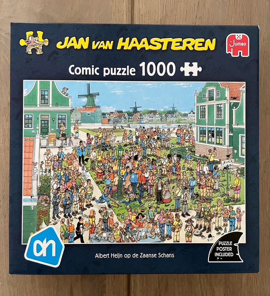 Albert Heijn op de Zaanse Schans - Jan van Haasteren 1000st., Hobby en Vrije tijd, Ophalen of Verzenden, 500 t/m 1500 stukjes