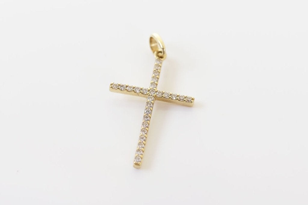 14 Karaat Gouden Kruis Hanger met Zirkonia | Vintage Kruisje, Sieraden, Tassen en Uiterlijk, Kettinghangers, Ophalen of Verzenden
