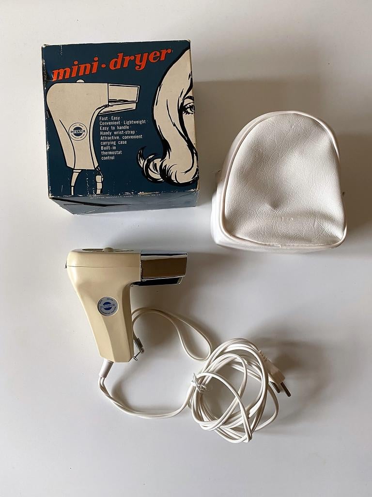 Retro, jaren 60/70 mini haardroger, reisföhn van Interpur, Ophalen of Verzenden