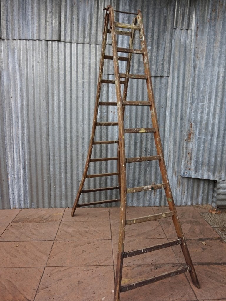 Retro vintage houten schilders ladder, schilders trap, Ophalen