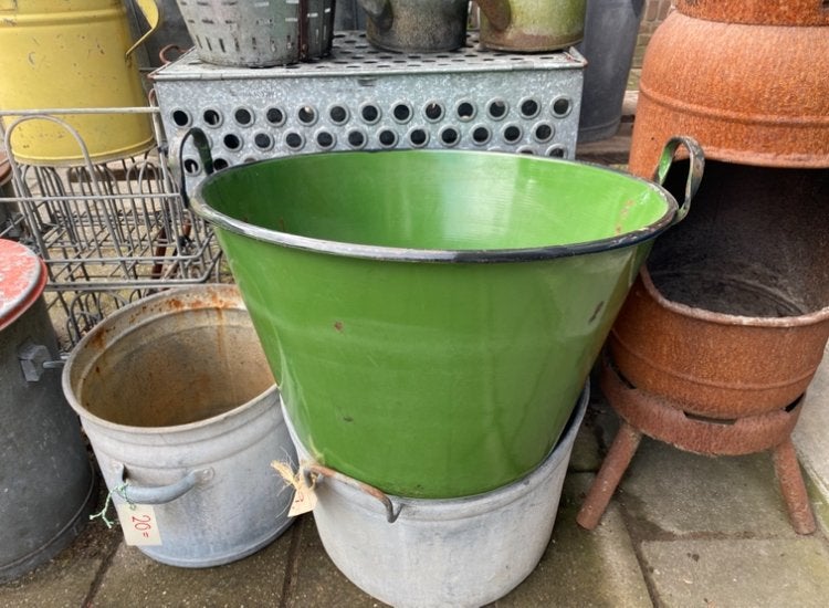 Groen emaille goulash pan uit  Hongarije, Antiek en Kunst, Ophalen