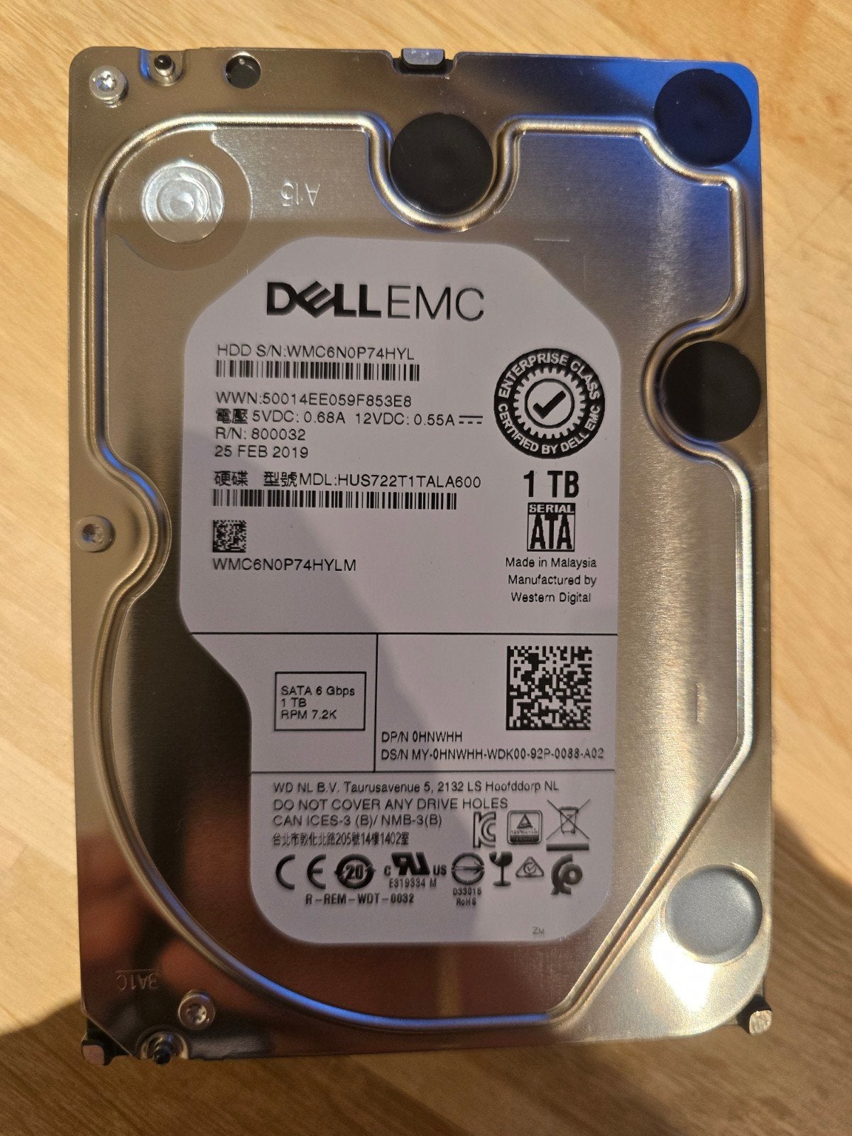 Dell EMC 1TB HDD SATA 6 Gbps 7.2K RPM, Intern, Gebruikt, Dell EMC, Server