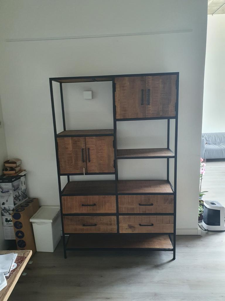 Industriële kast mangohout en metaal 120x40x190cm, Zo goed als nieuw, 25 tot 50 cm, Ophalen, Overige houtsoorten
