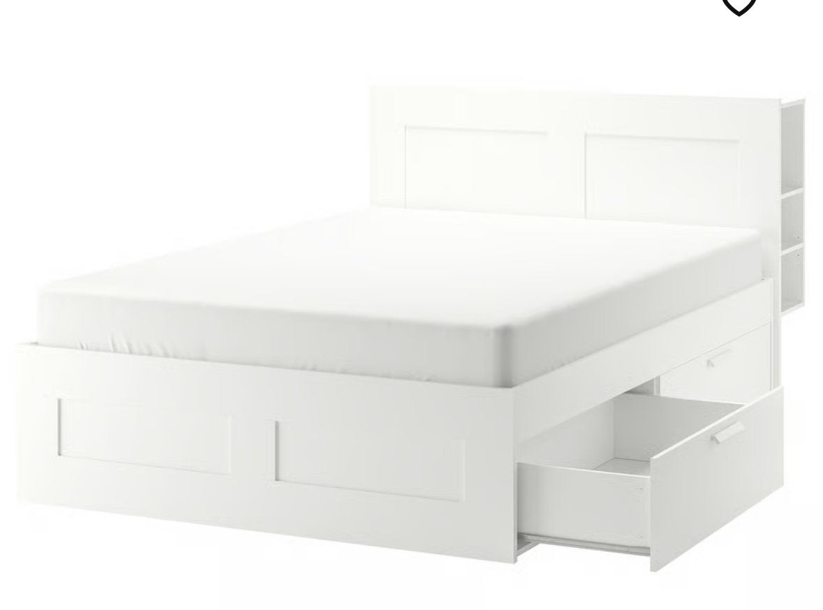 Brimnes bed met 4 lades en hoofdeind, Ophalen, Gebruikt, Wit, Tweepersoons