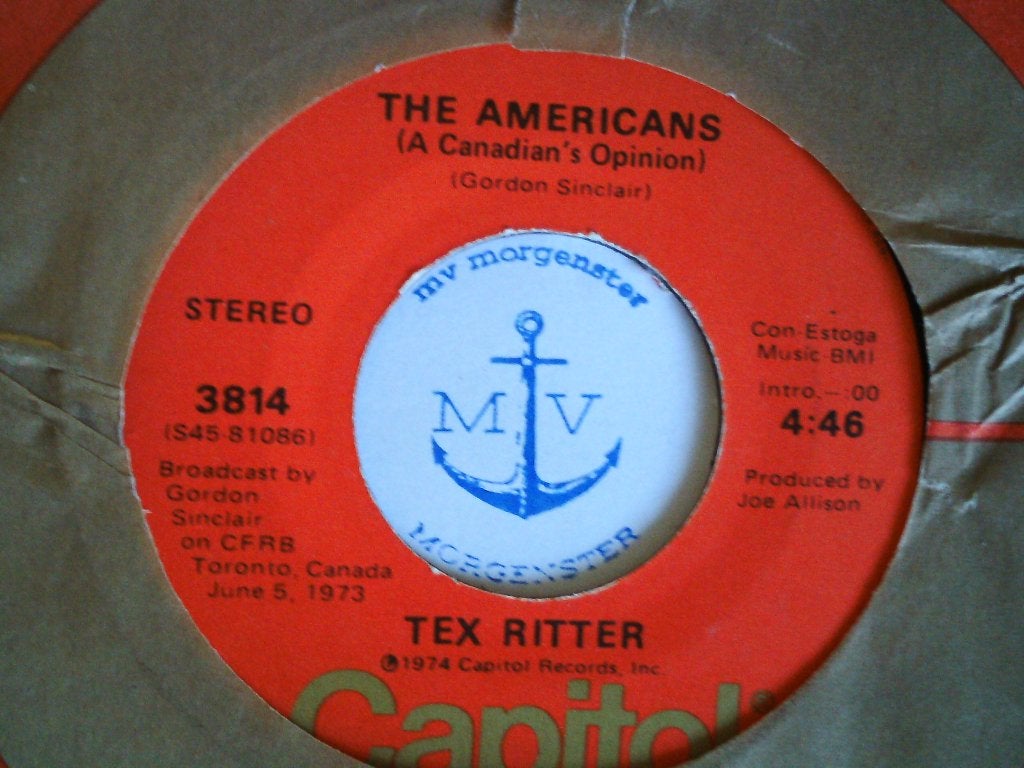 Tex Ritter - The Americans (A Canadian's Opinion) 7 inch 21s, 7 inch, Zo goed als nieuw, Pop, Overige typen