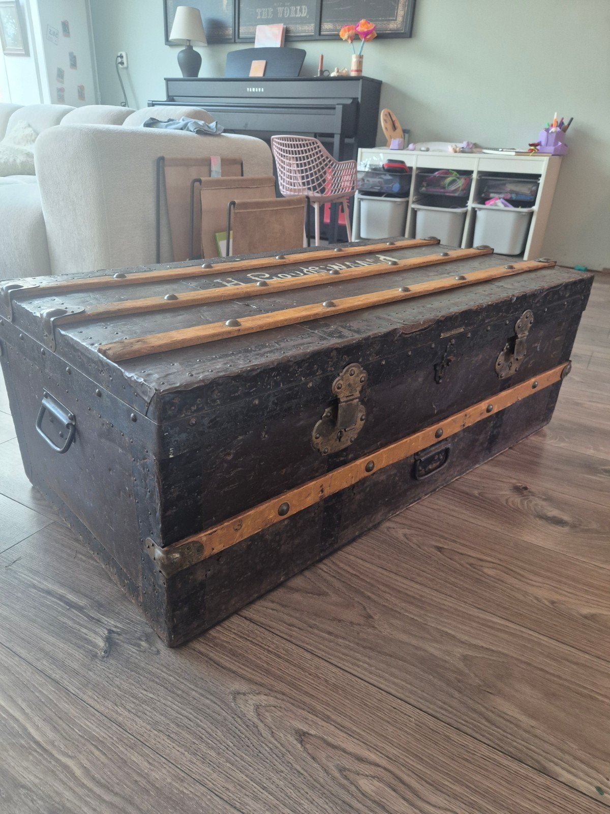 Antieke Steamer Trunk / Hutkoffer - H. Goudswaard Soerabaja, Ophalen