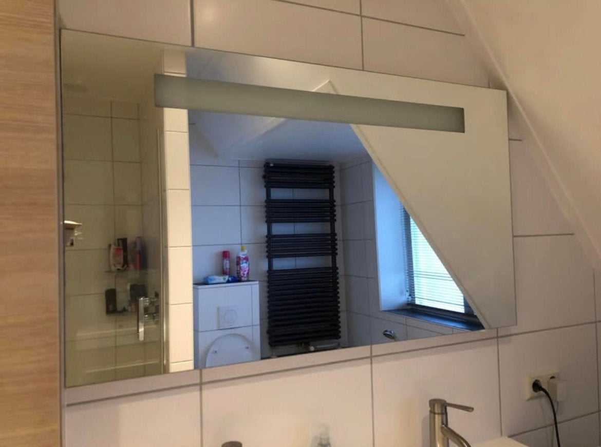 Badkamerspiegel met verlichting, Ophalen, Gebruikt, 100 tot 150 cm, Overige typen