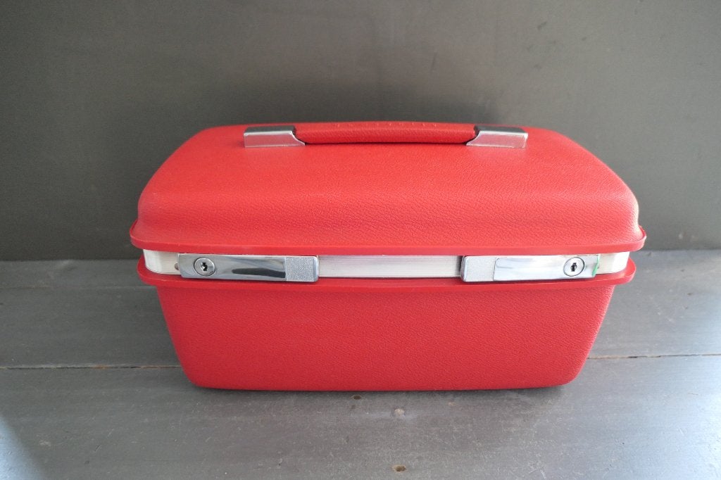 Vintage Samsonite beautycase hardcover rood jaren '60, Met slot, Ophalen of Verzenden, Zo goed als nieuw, Hardcase