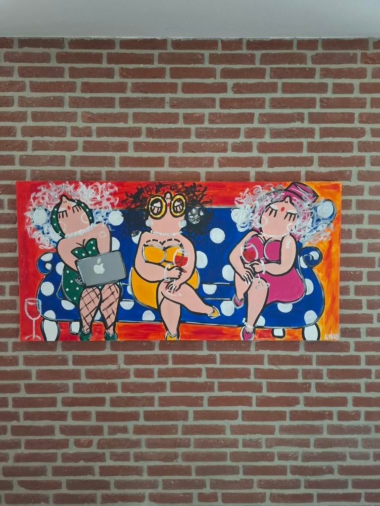 Schilderij "Dikke Dames"., Antiek en Kunst, Kunst | Schilderijen | Modern, Ophalen