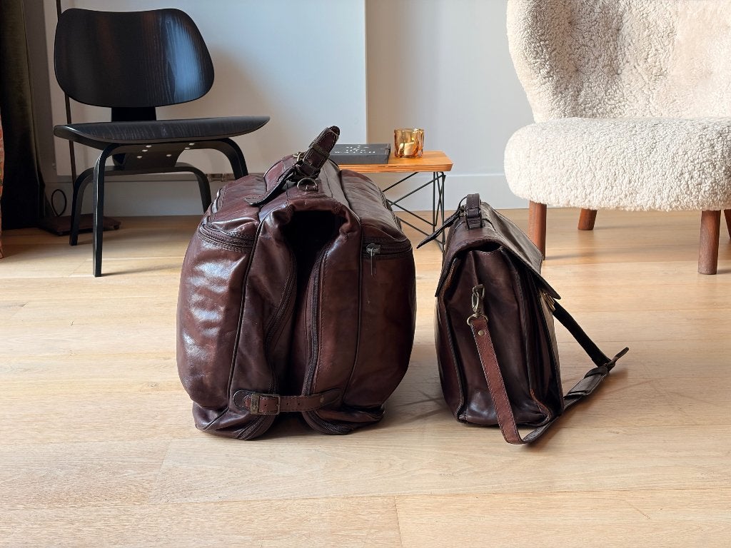 Vintage Claudio Ferrici leren reis- en zakentassenset, 40 tot 60 cm, 30 cm of meer, Gebruikt, Bruin