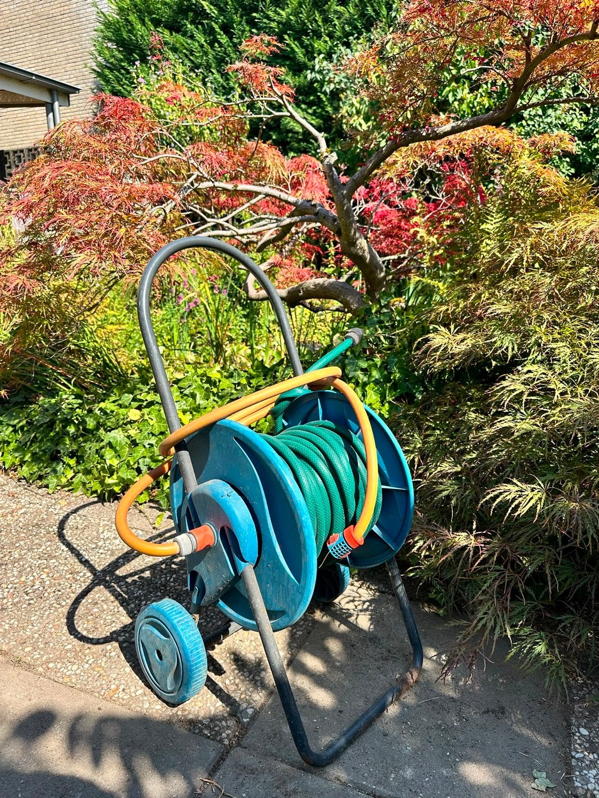 Tuinslanghaspel met tuinslang op wielen, Tuin en Terras, Tuinslangen, Ophalen, Gebruikt, Tuinslanghaspel