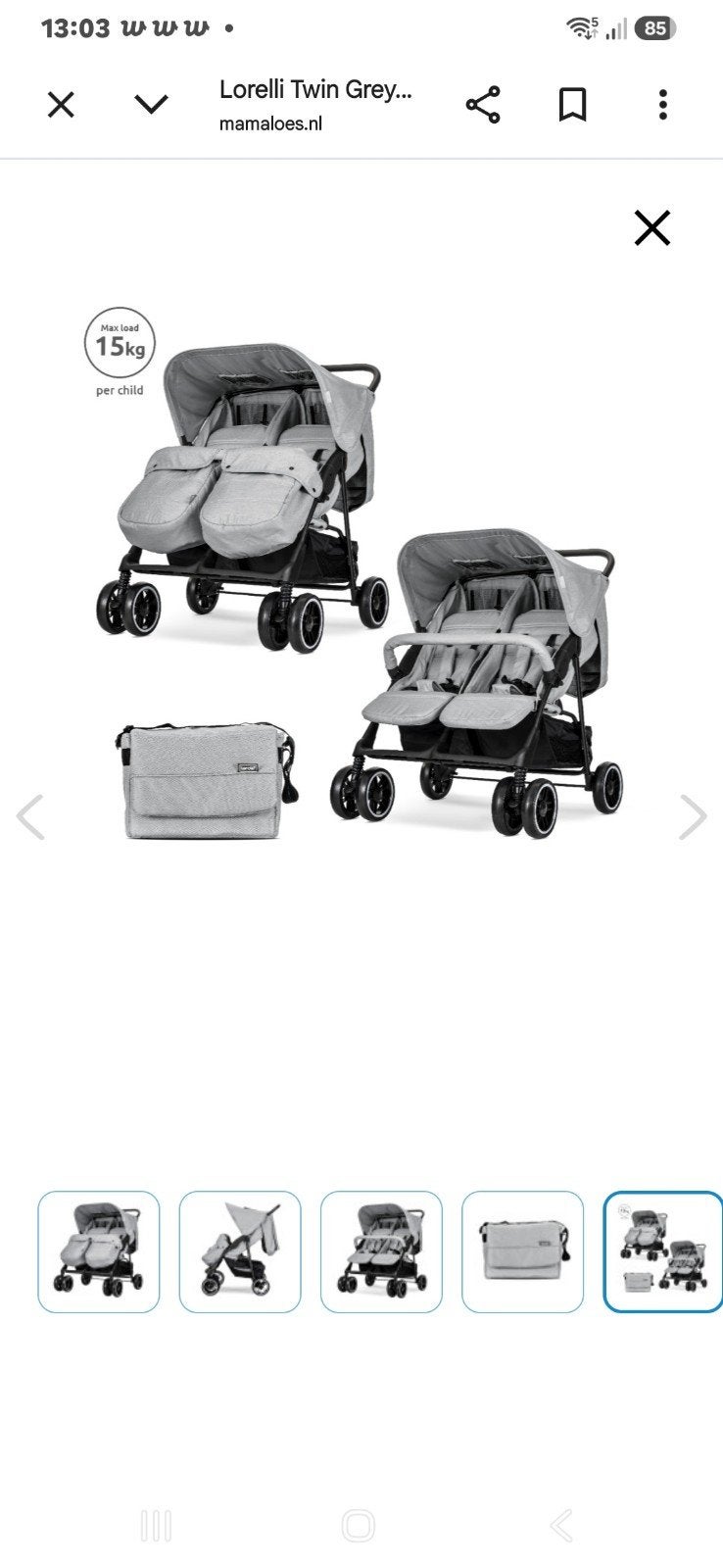 te Koop Tweelingwagen Lorelli twin grey, Ophalen, Zo goed als nieuw, Overige merken, Duowagen