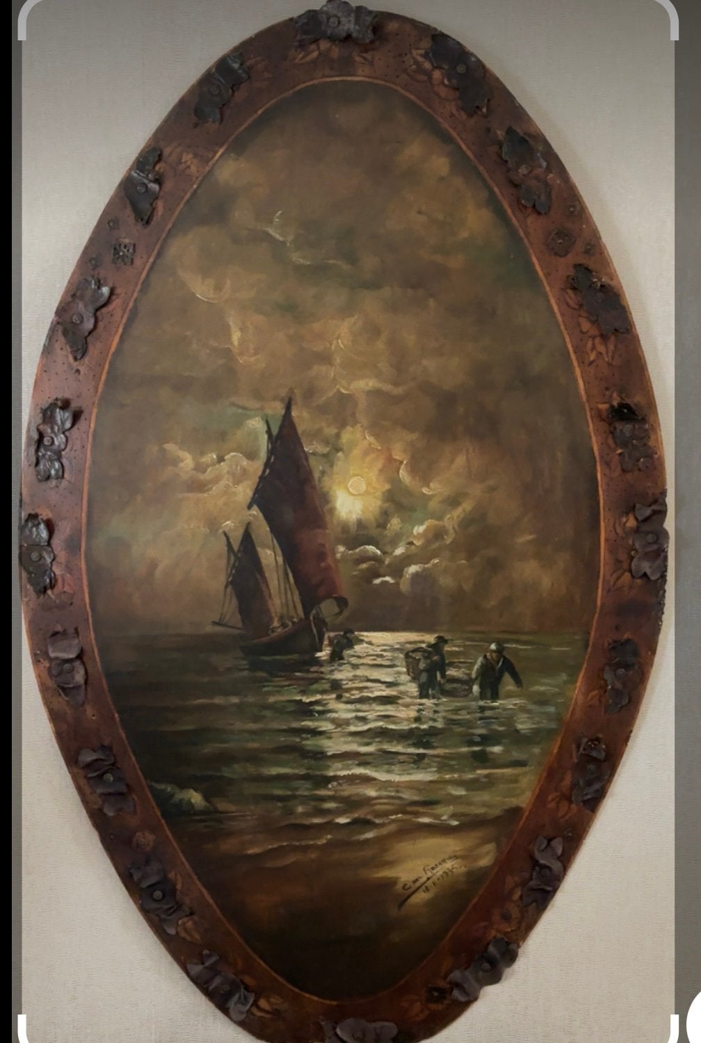 Maritiem olieverfschilderij C. del Rosario, 1935, Ophalen, Maritiem / water, Gedateerd, Doek