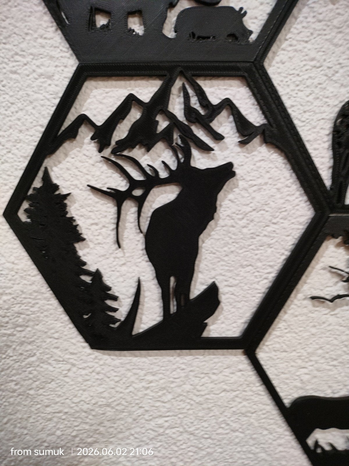 Wanddecoratie Hert in Hexagon - 3D Geprint, Zwart, Ophalen of Verzenden, Kunststof, Modern