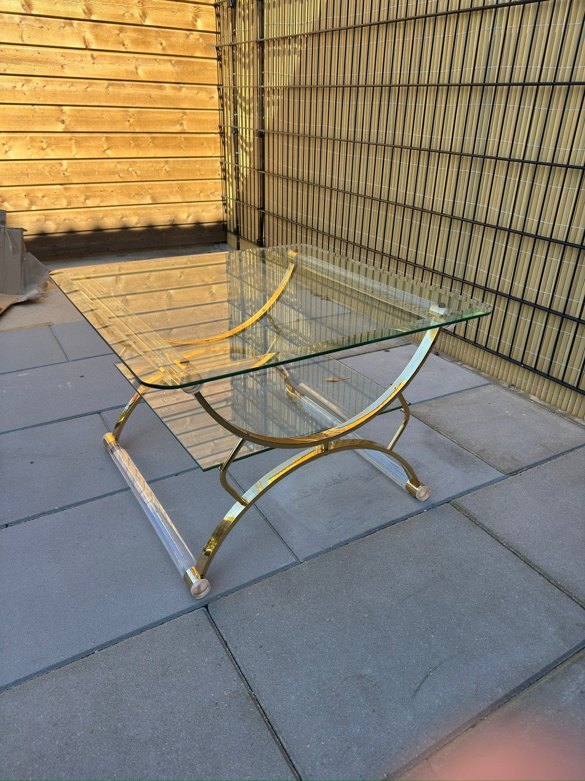 Salontafel, bijzettafel, glas, goud, Huis en Inrichting, Tafels | Salontafels, Ophalen, 50 tot 100 cm, Vierkant, 50 tot 100 cm
