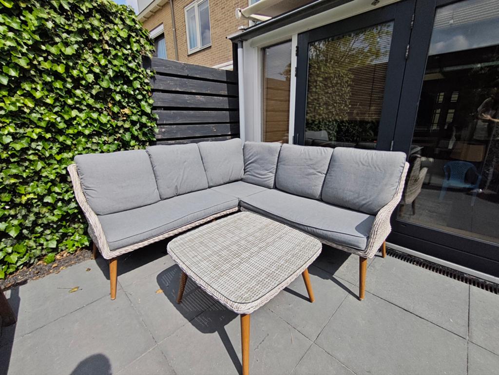 Loungeset hoekbank kunststof, Ophalen, 5 zitplaatsen, Kunststof, Zo goed als nieuw
