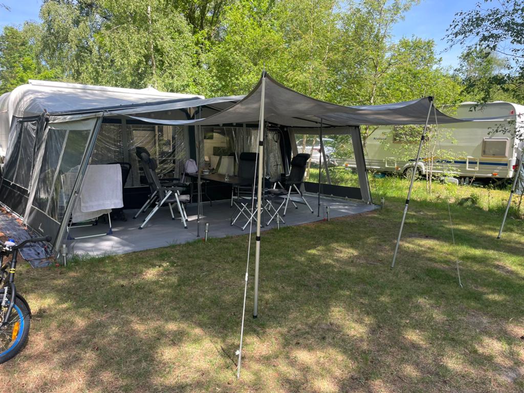 Schaduwdoek 5x3 meter + 3 aluminium telescoop stangen., Tuin en Terras, Schaduwdoeken, Zo goed als nieuw, Ophalen