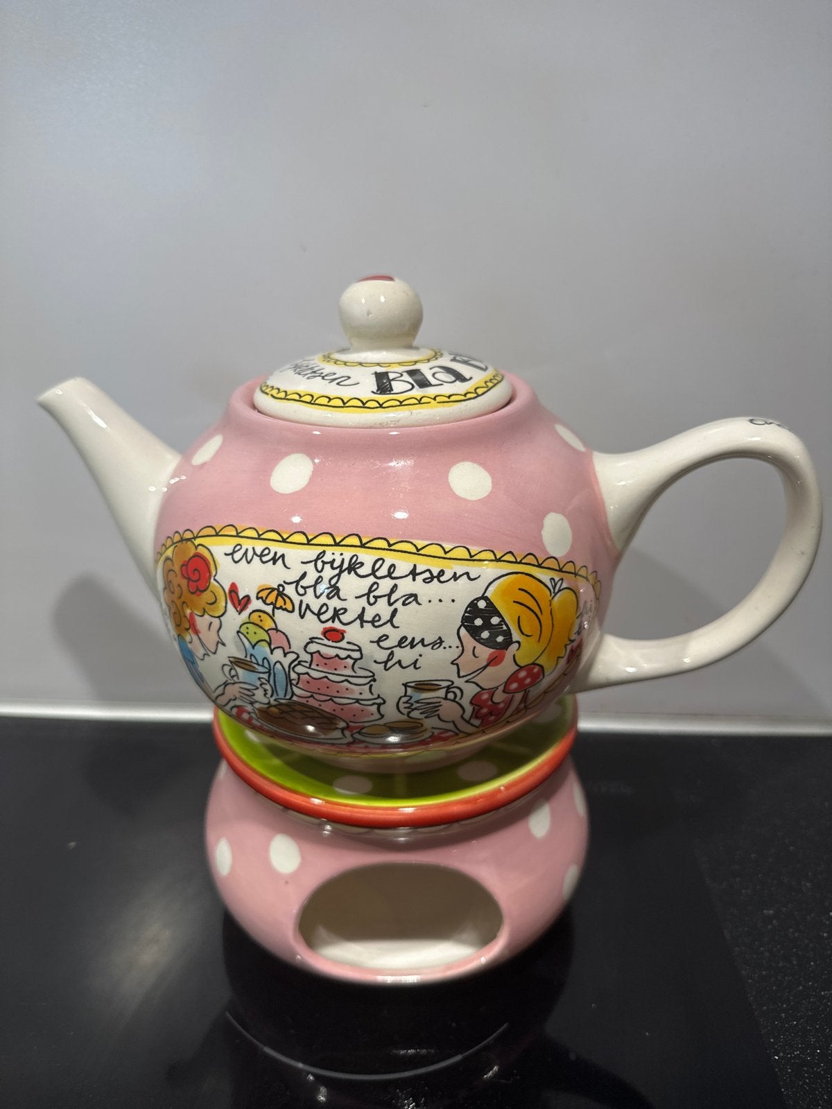 Blond Amsterdam Theepot met theelichthouder - Zo goed als ni, Ophalen of Verzenden, Zo goed als nieuw, Roze, Steen/keramiek