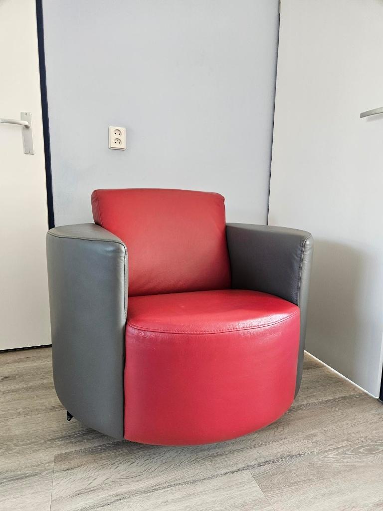 gratis Montel rood bankstel+fauteuil, Ophalen, Gebruikt, 200 tot 250 cm, Leer